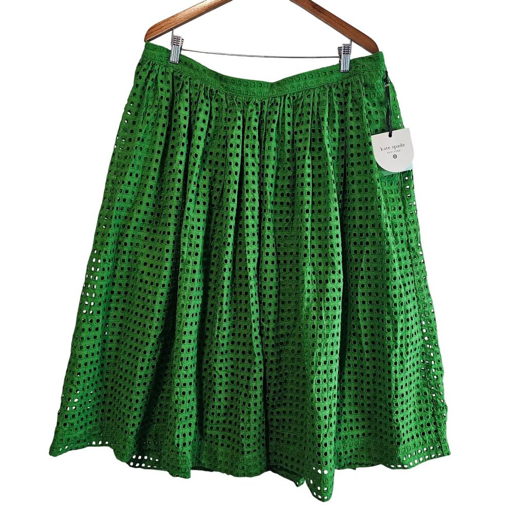 Kate Spade Eyelet Midi Skirt Womens XXL Green Full Cottage Boho Preppy Coquette